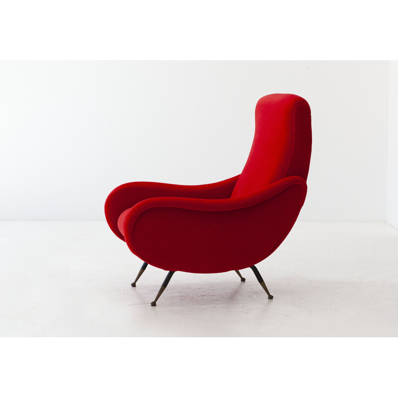 Vintage Armchair Red Velvet Italian 1950s