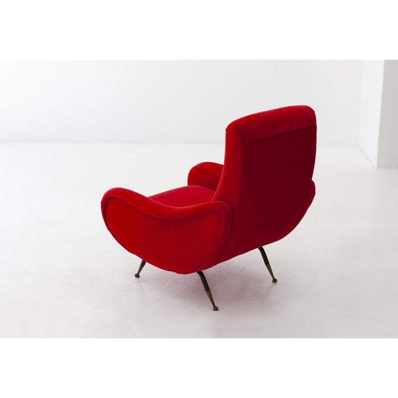 Fauteuil vintage velours rouge Italie années 1950