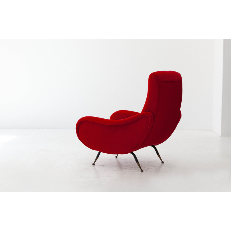 Vintage Armchair Red Velvet Italian 1950s