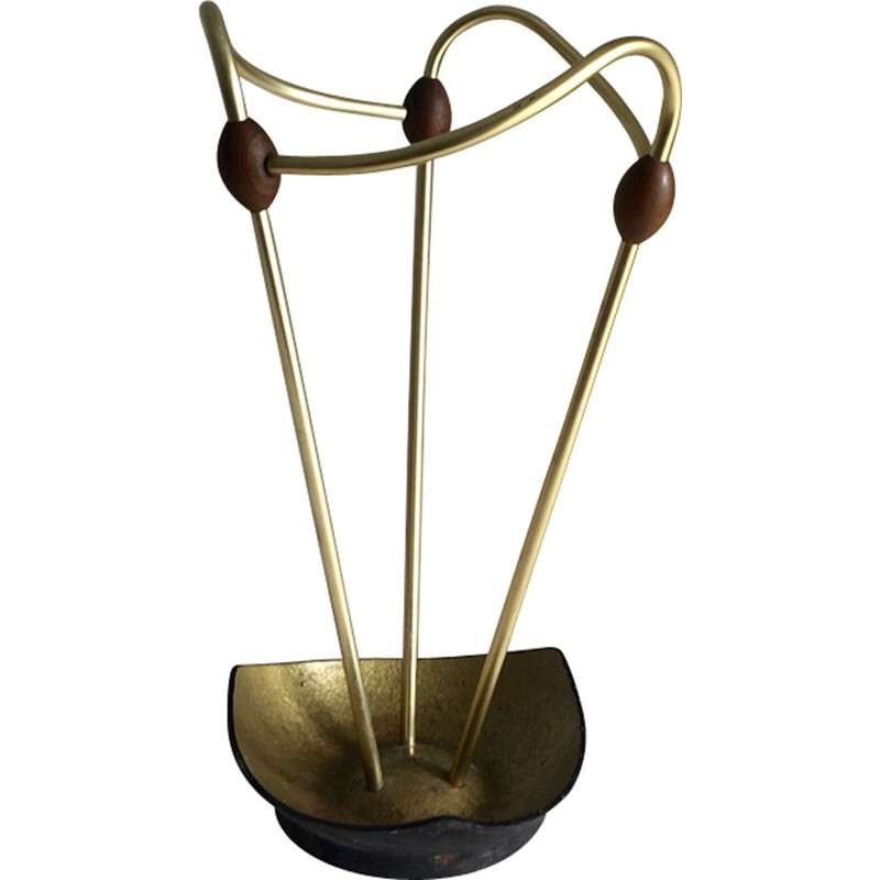 Vintage umbrella stand in golden aluminium and steel cast 1960s