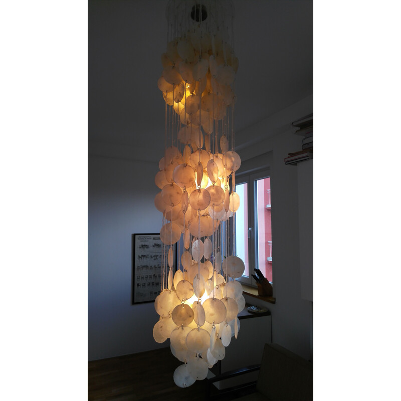 Vintage chandelier in Capiz Shell by Verner Panton, 1970s