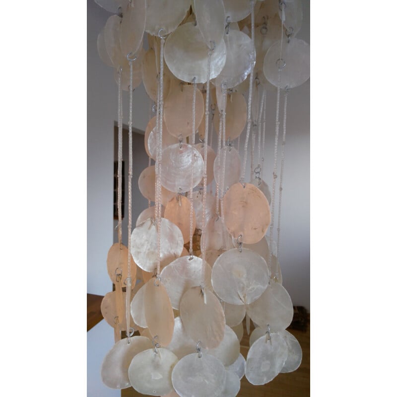 Vintage chandelier in Capiz Shell by Verner Panton, 1970s