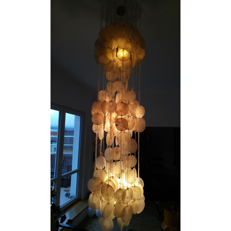 Vintage chandelier in Capiz Shell by Verner Panton, 1970s