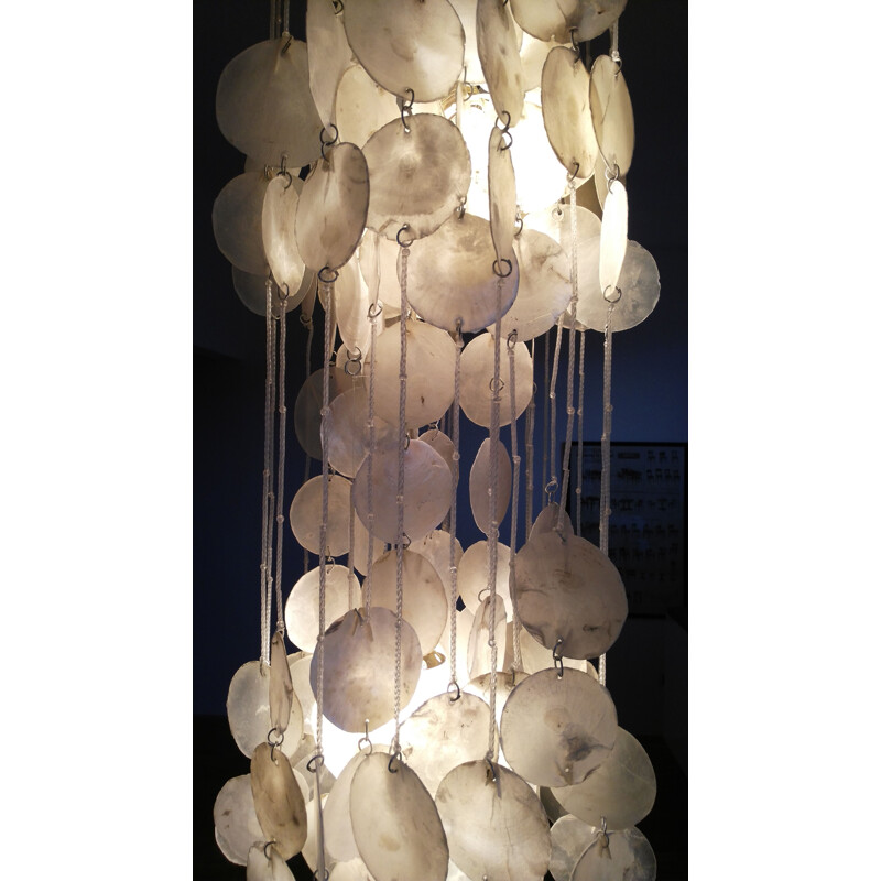 Vintage chandelier in Capiz Shell by Verner Panton, 1970s