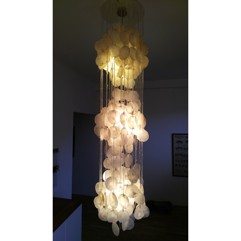 Vintage chandelier in Capiz Shell by Verner Panton, 1970s