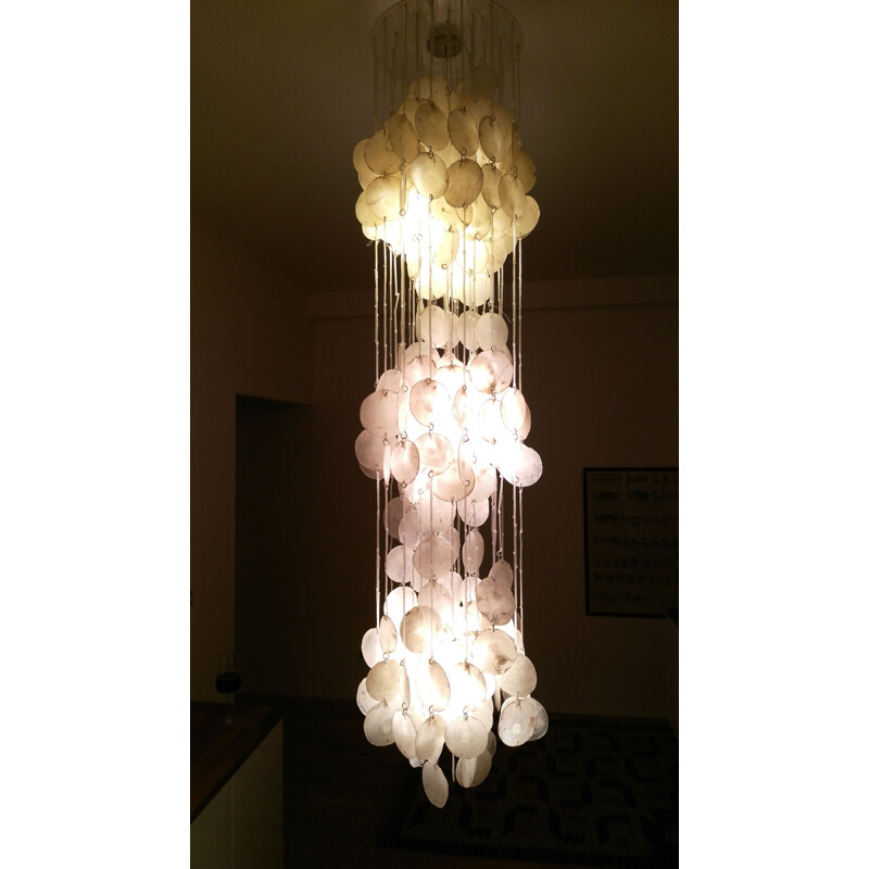 Vintage chandelier in Capiz Shell by Verner Panton, 1970s