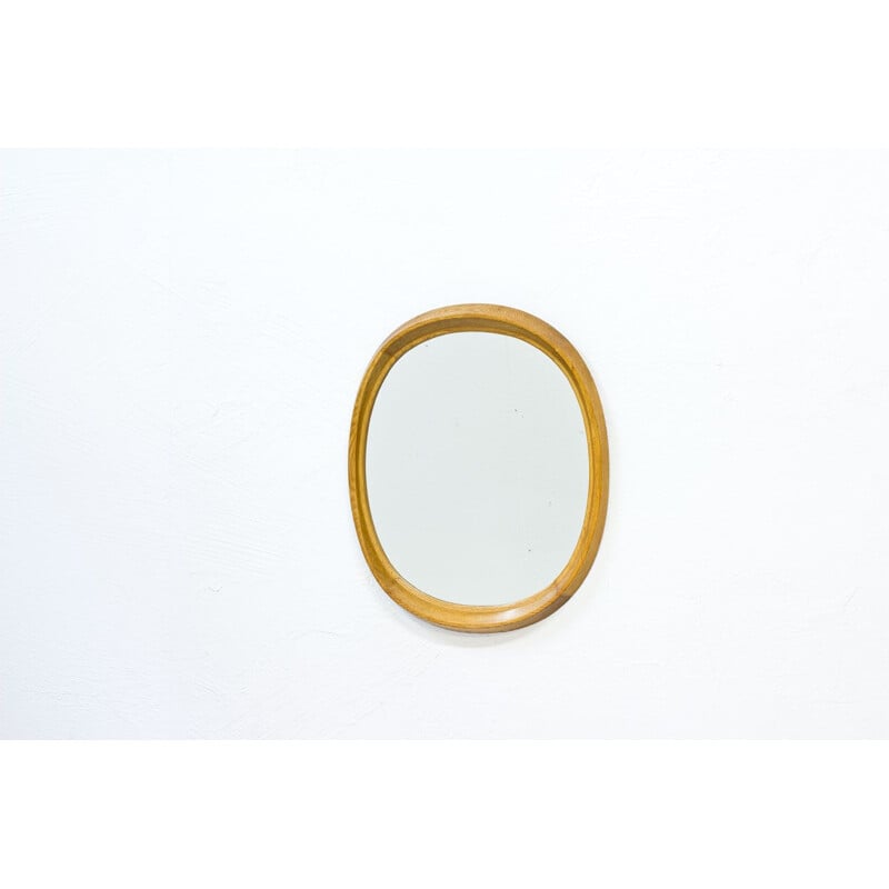 Vintage Swedish Oak Oval Wall Mirror, 1950s