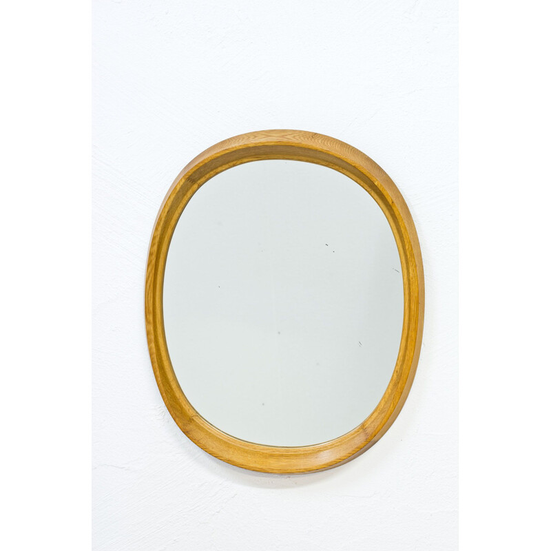 Vintage Swedish Oak Oval Wall Mirror, 1950s