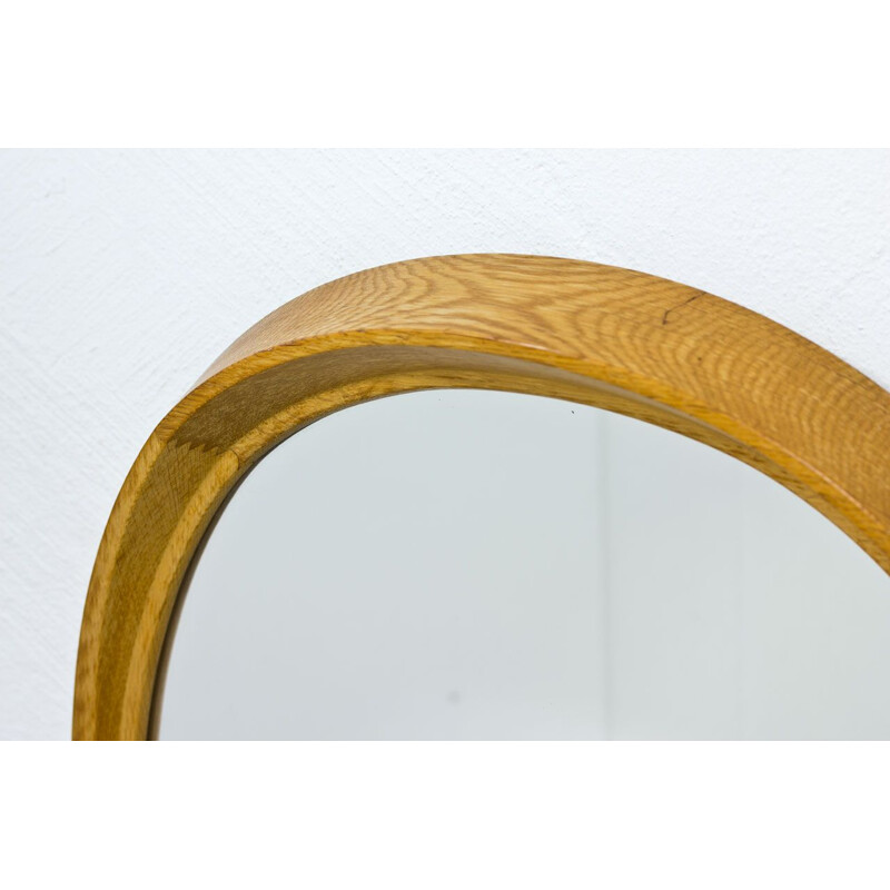 Vintage Swedish Oak Oval Wall Mirror, 1950s