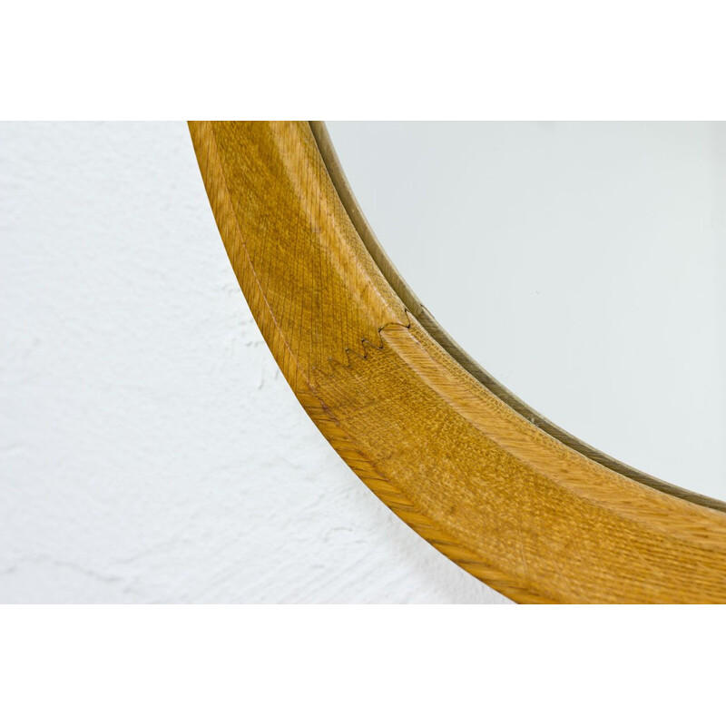 Vintage Swedish Oak Oval Wall Mirror, 1950s