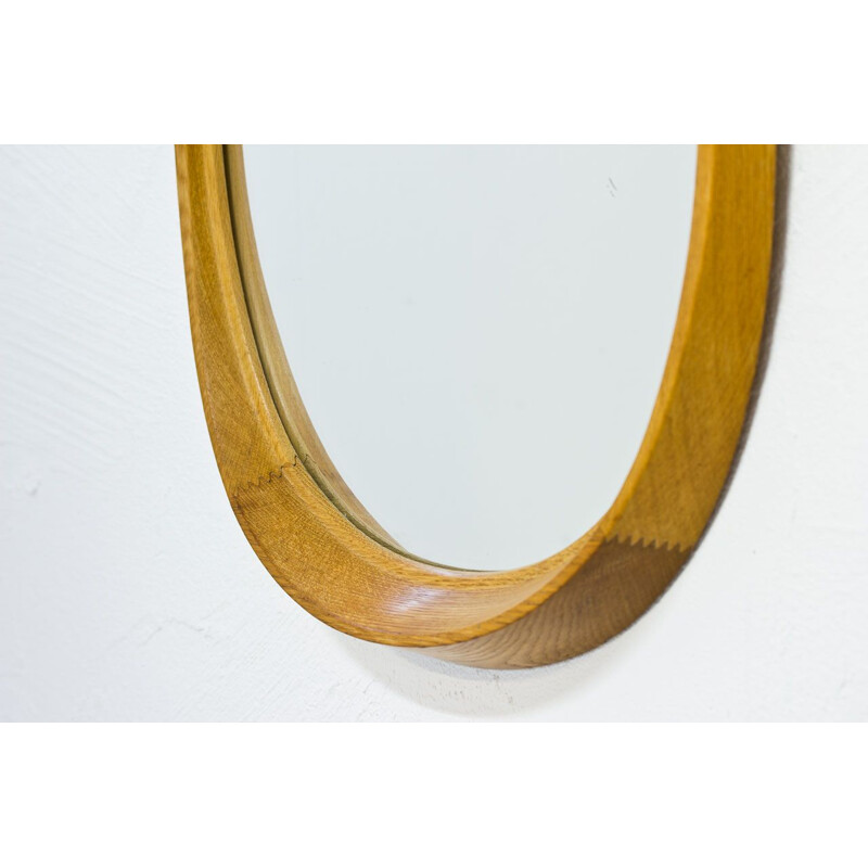 Vintage Swedish Oak Oval Wall Mirror, 1950s