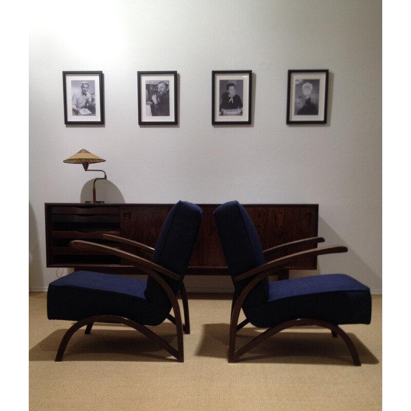 Pair of dark blue armchairs, Jindrich HALABALA - 1930s