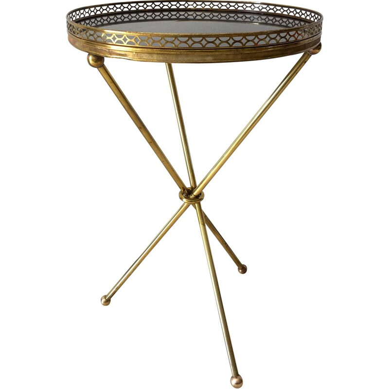 French vintage side table in brass and black marble 1950