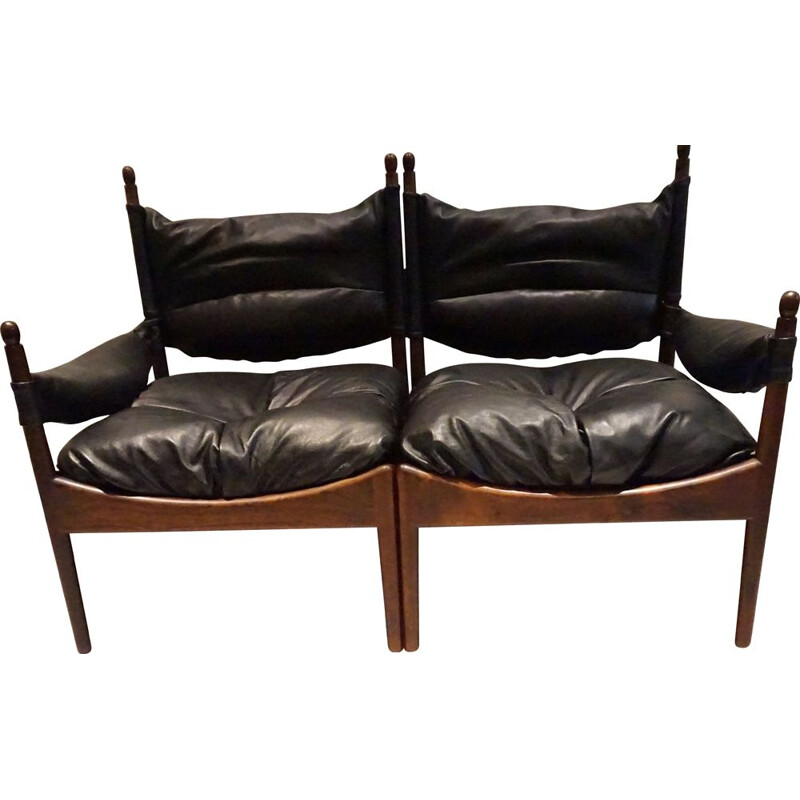 Banquette vintage Modus en palissandre et cuir de Kristian Vedel pour Soeren Willadsen Scandinave 1963