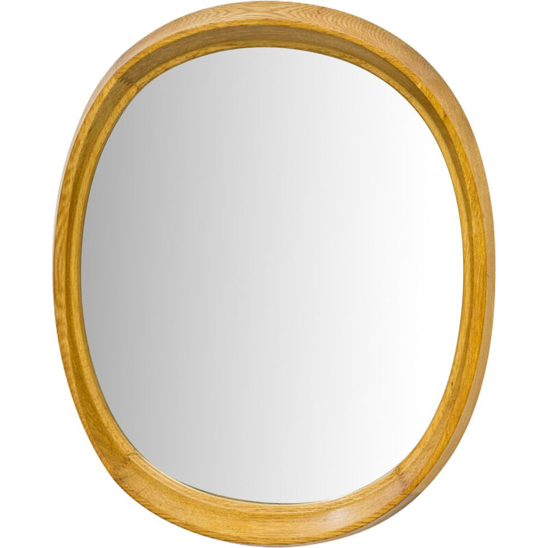 Vintage Swedish Oak Oval Wall Mirror, 1950s