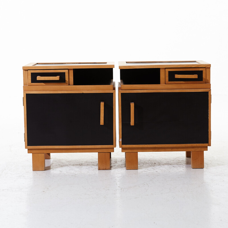 Vintage pair of functionalist nightstands, 1950s