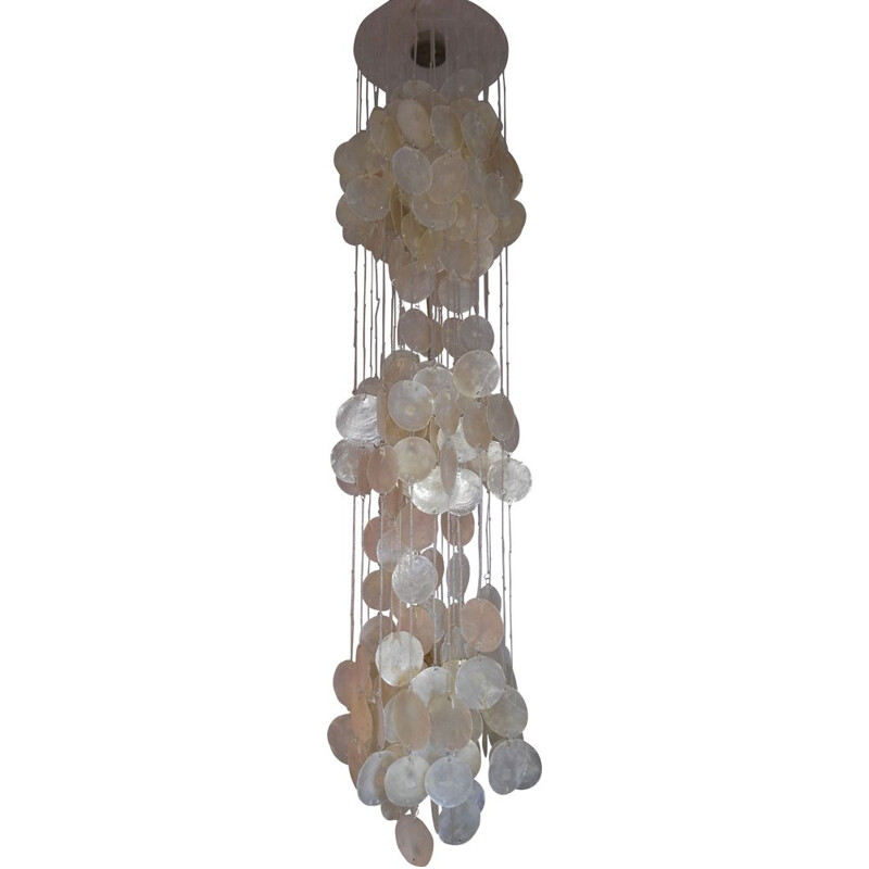 Vintage chandelier in Capiz Shell by Verner Panton, 1970s