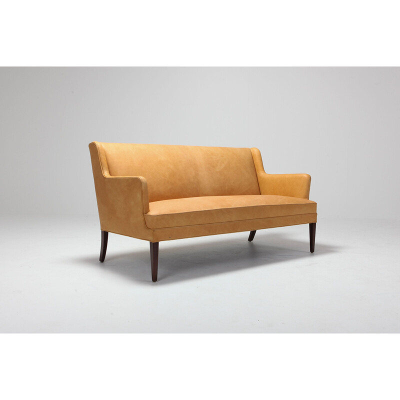 3 seater vintage sofa In Camel Leather - 1960s