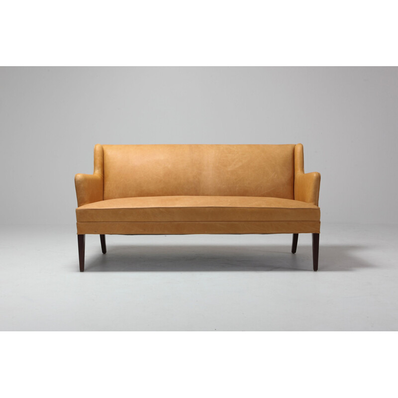 3 seater vintage sofa In Camel Leather - 1960s