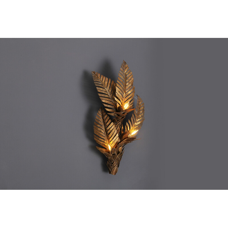 Vintage wall lamp in brass by Maison Jansen Palm Tree Sconce - 1970s