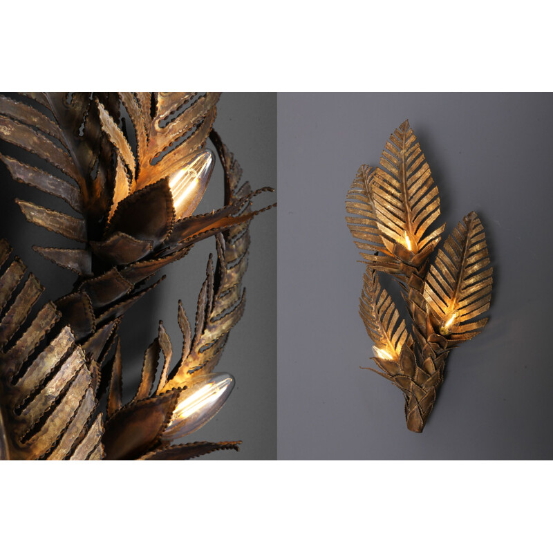 Vintage wall lamp in brass by Maison Jansen Palm Tree Sconce - 1970s