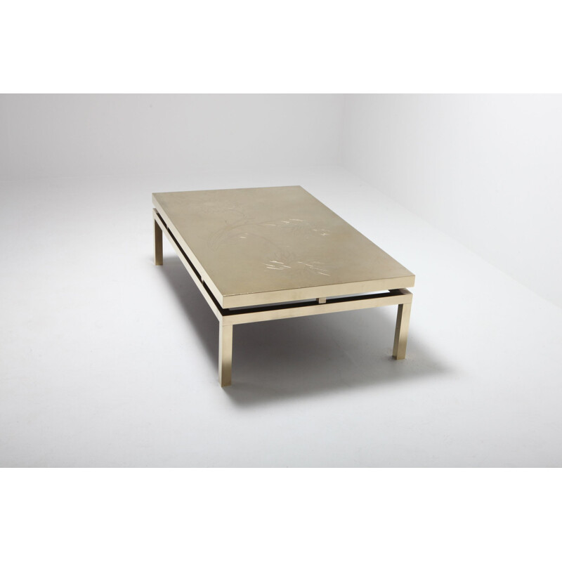 Vintage coffee table in brass by Willy Daro, 1970s