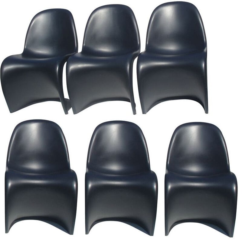 Set of 6 vintage black chairs for Vitra in polycarbonate