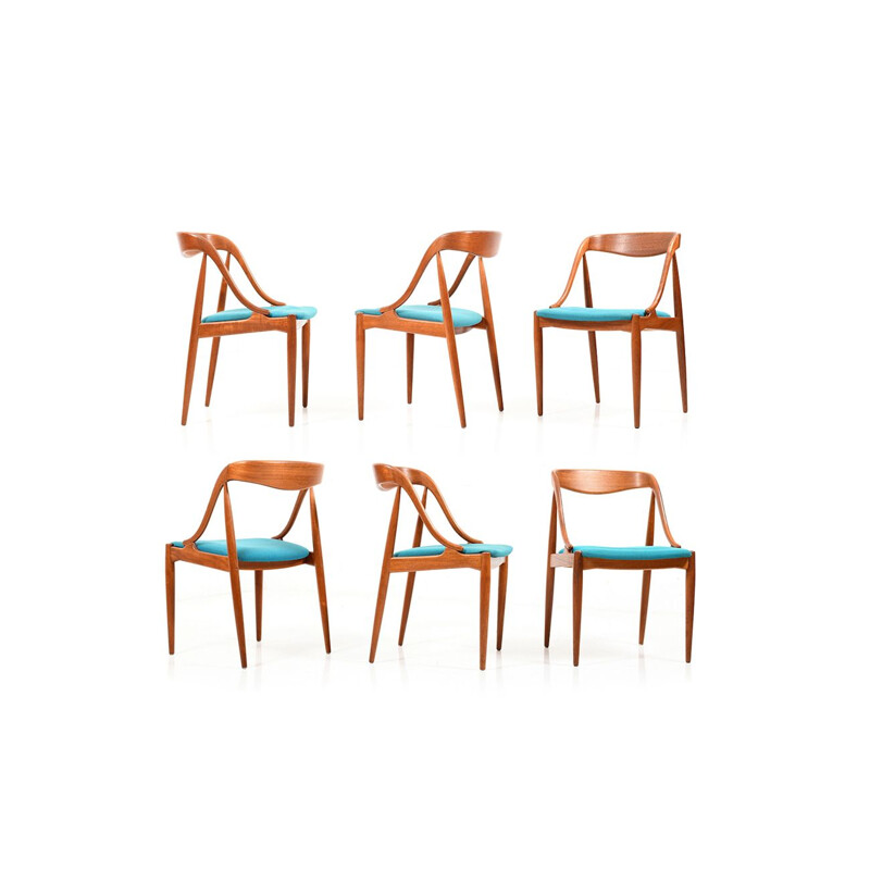 Set of 6 vintage dining chairs in teak by Johannes Andersen, model 16,1950