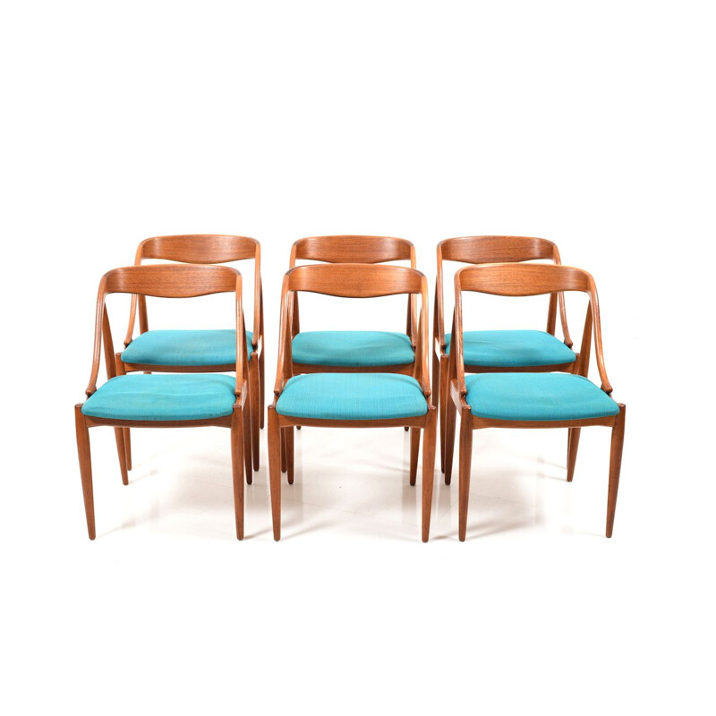 Set of 6 vintage dining chairs in teak by Johannes Andersen, model 16,1950