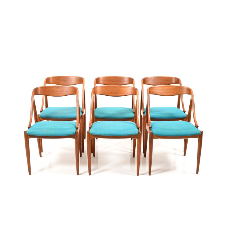Suite de 6 chaises à repas en teck par Johannes Andersen, modèle 16,1950