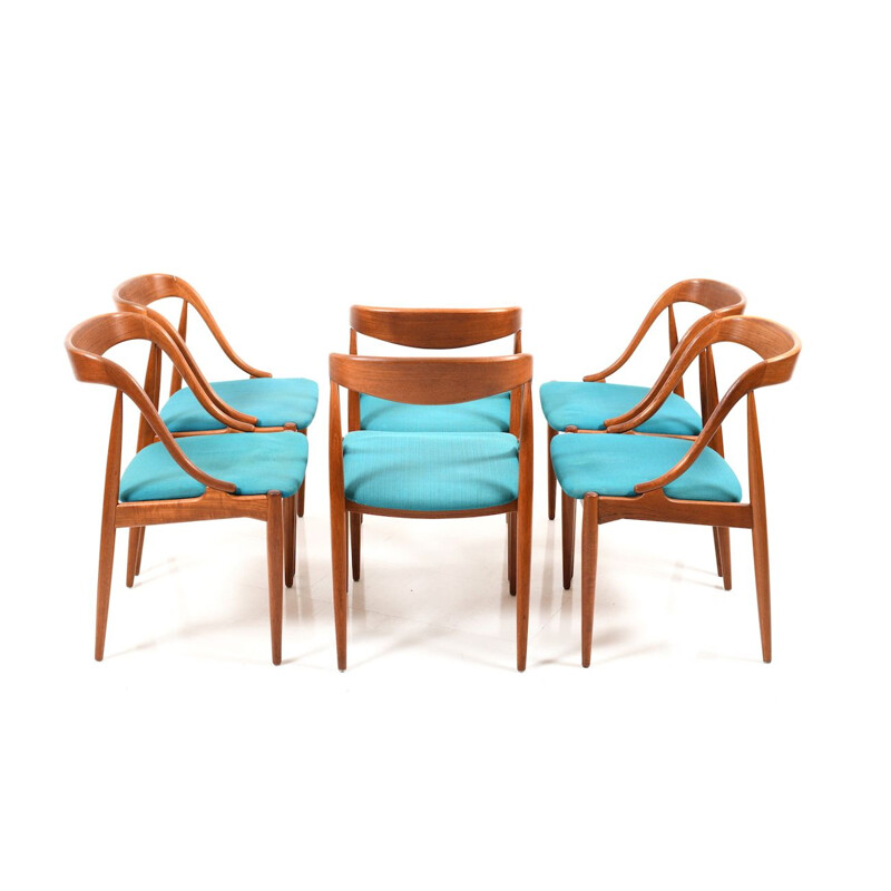 Suite de 6 chaises à repas en teck par Johannes Andersen, modèle 16,1950