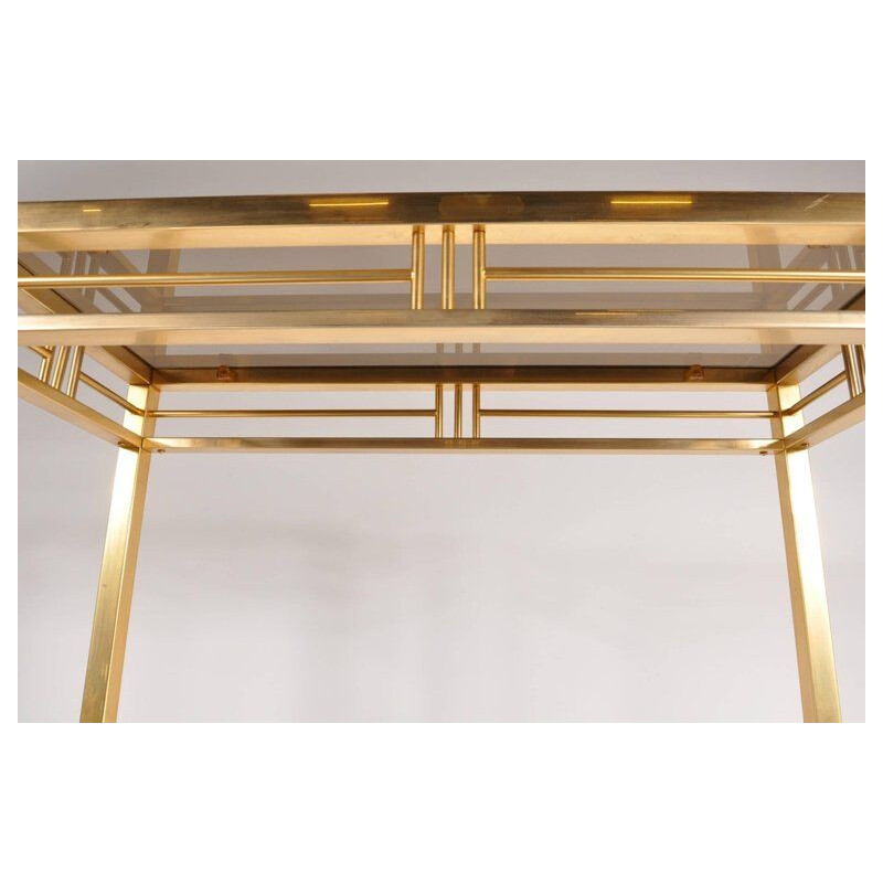 Vintage Belgian shelf in brass and smoked glass,1970