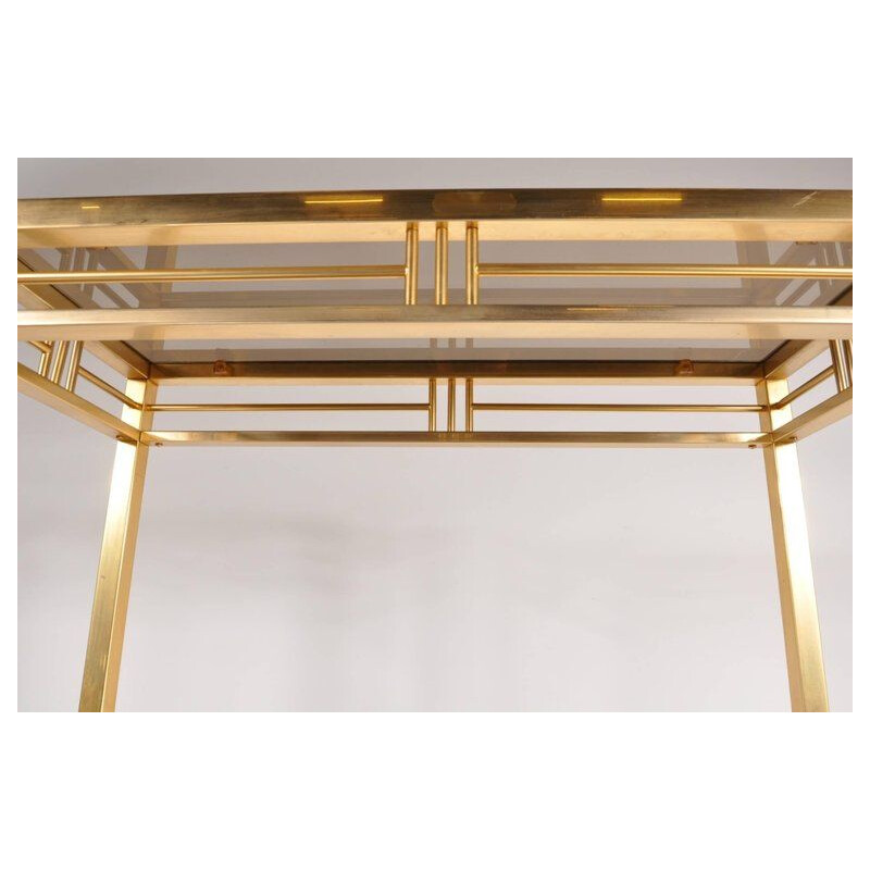 Vintage smoked glass shelf creating a wonderful luxurious style in brass and smoked glass, Belgian 1970