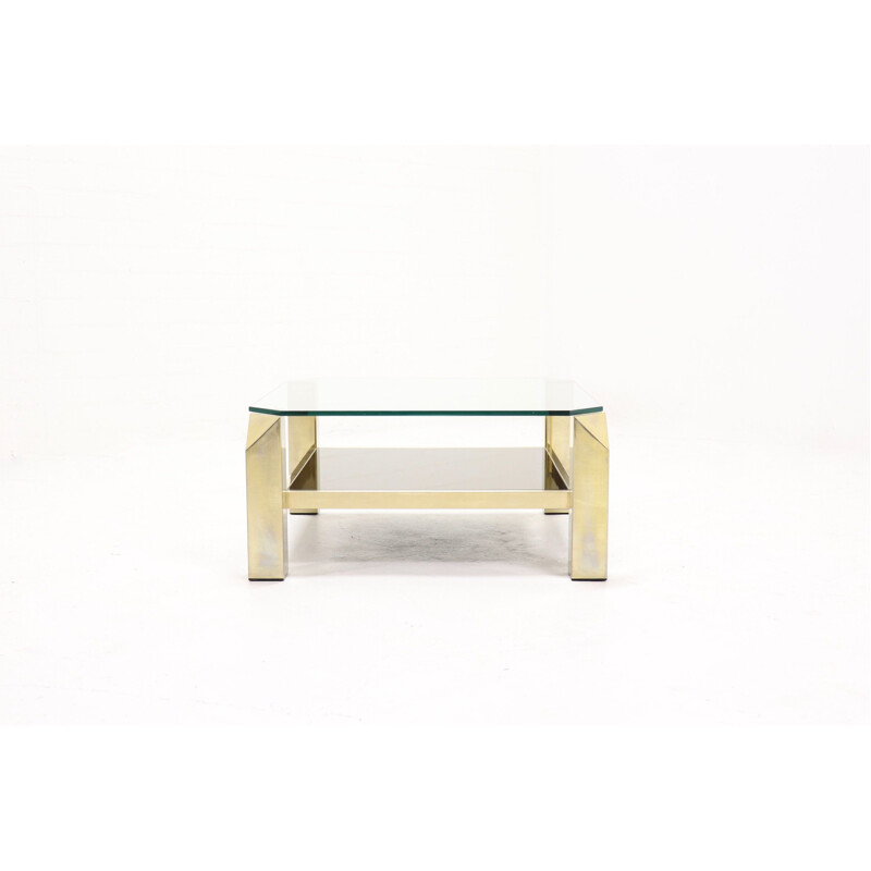 Table basse dorée vintage par Belgo Chrome,1970