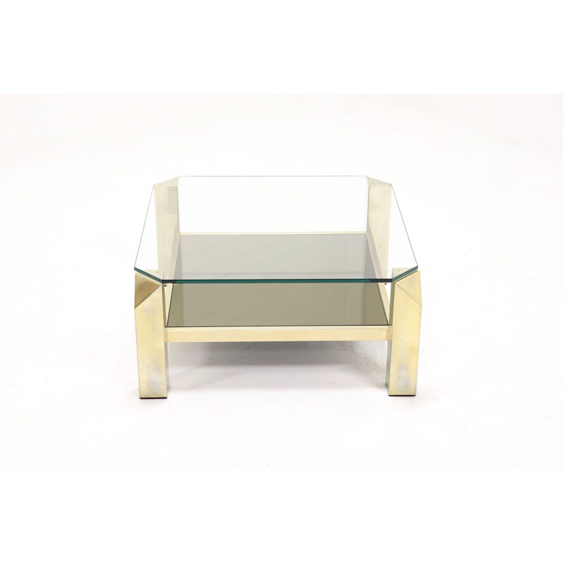 Table basse dorée vintage par Belgo Chrome,1970