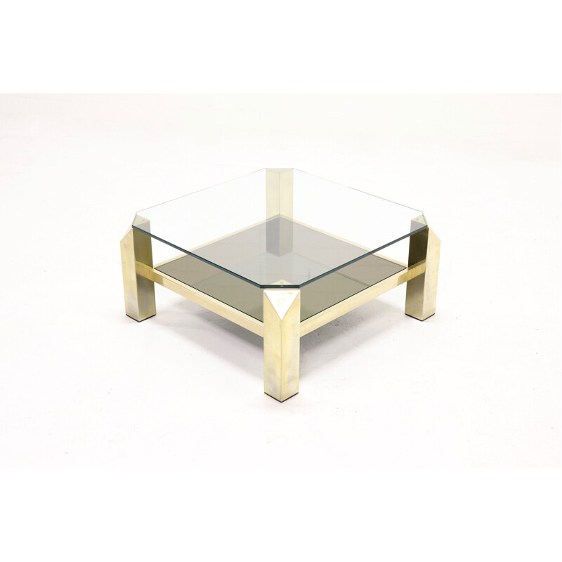 Table basse dorée vintage par Belgo Chrome,1970