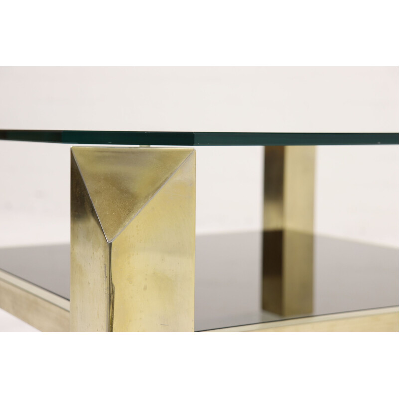 Table basse dorée vintage par Belgo Chrome,1970