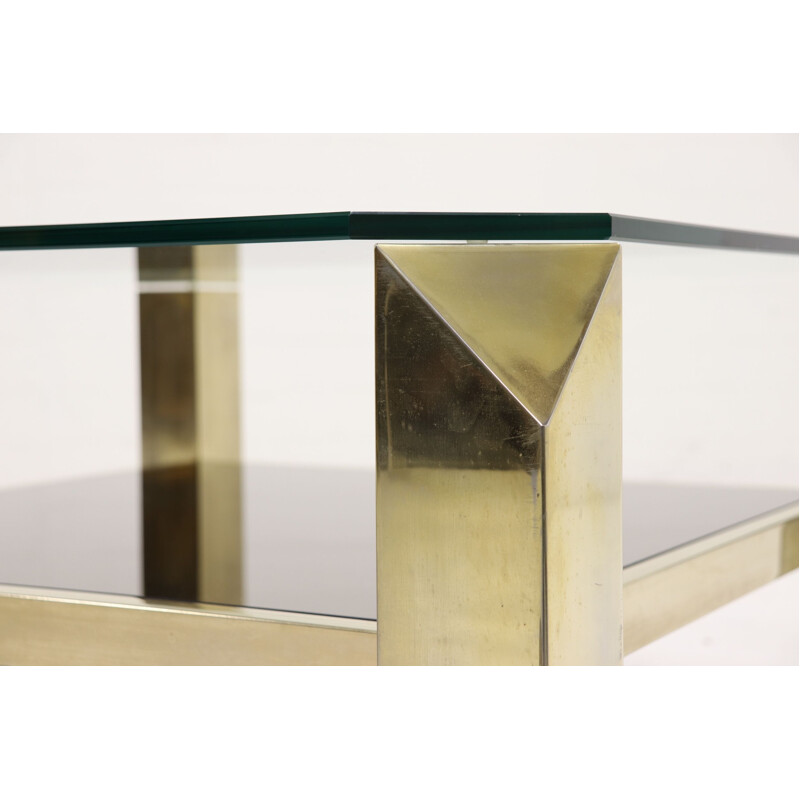 Table basse dorée vintage par Belgo Chrome,1970