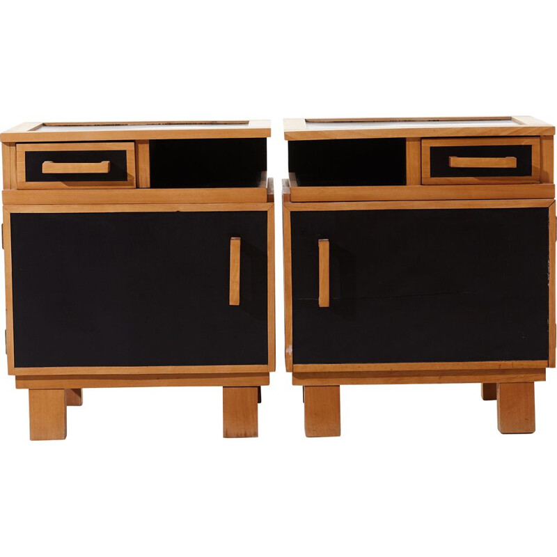 Vintage pair of functionalist nightstands, 1950s