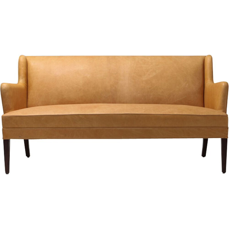 3 seater vintage sofa In Camel Leather - 1960s