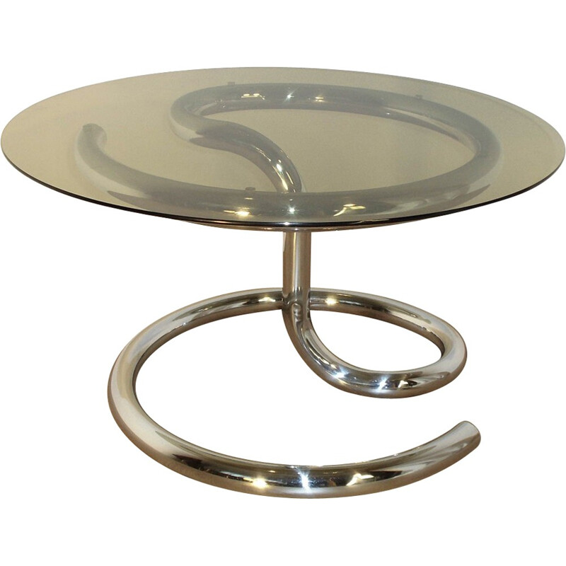 Smoked glass and chromed metal coffee table, Paul TUTTLE - 1971