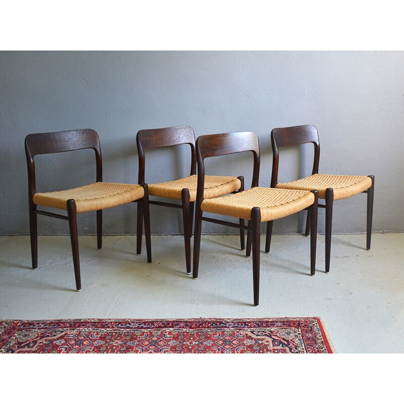 Set of 4 dining chairs in oak by Niels Moller, model 75,1960