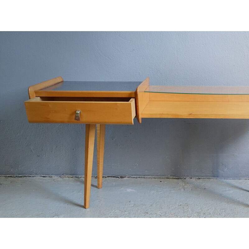 Console vintage en bois avec miroir des années 50