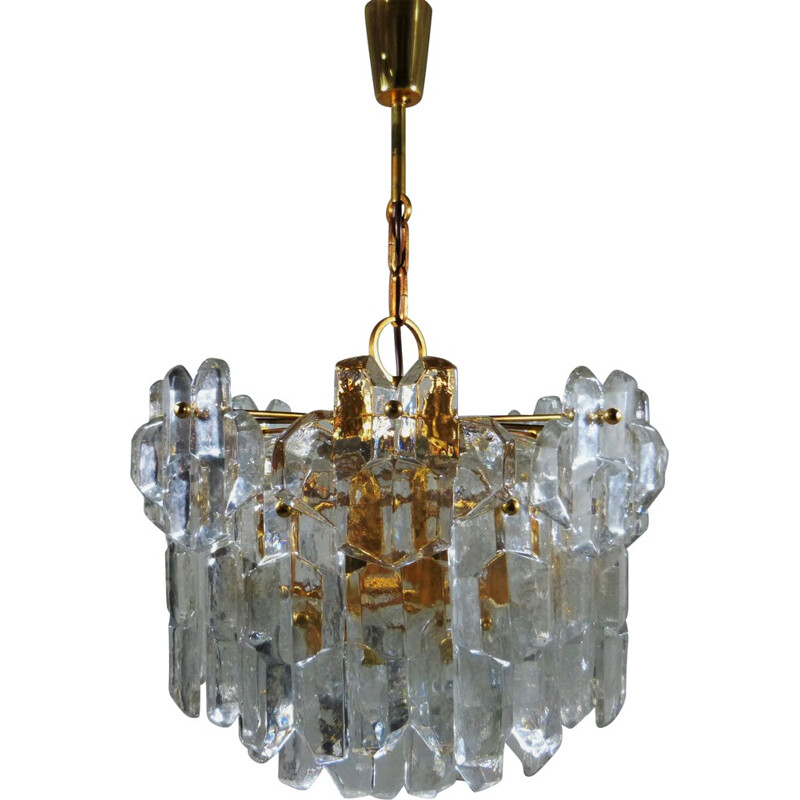 Glass and brass chandelier, J.T. KALMAR - 1970s