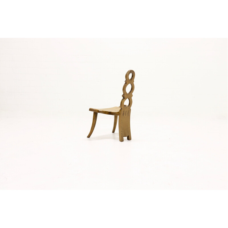 Tabouret de chaise vintage espagnole en chêne des années 50