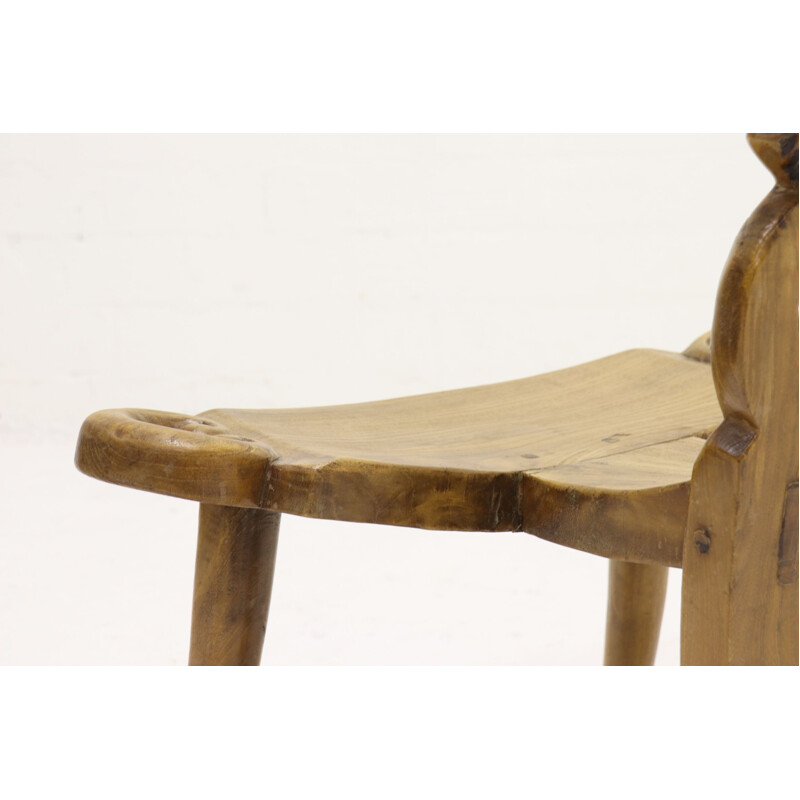 Vintage Spanish brutalist chairstool in oak from the 50s