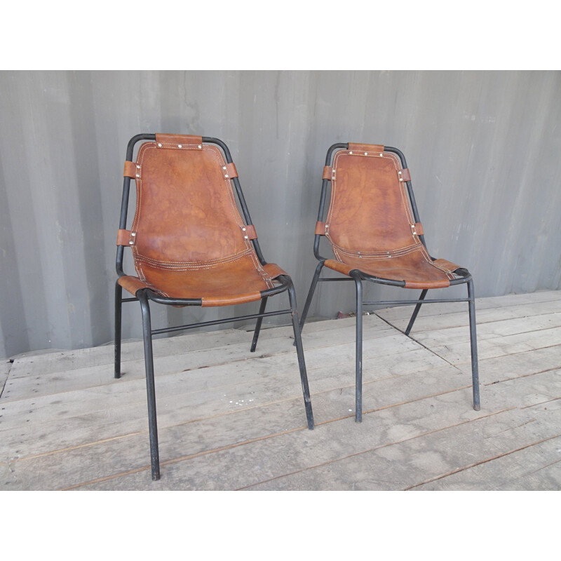 Pair of vintage chairs in leather France 1960s