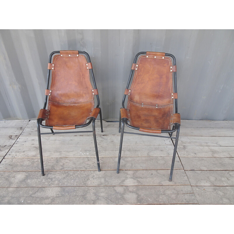 Pair of vintage chairs in leather France 1960s