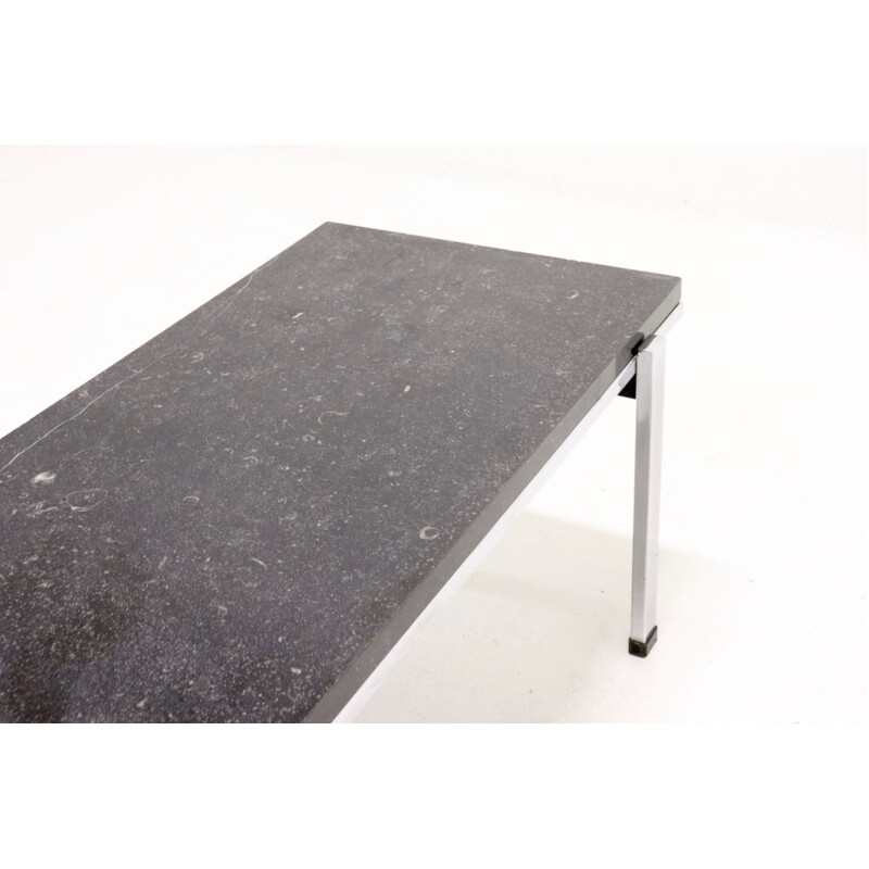 Table basse vintage en calcaire et métal chromé, 1960