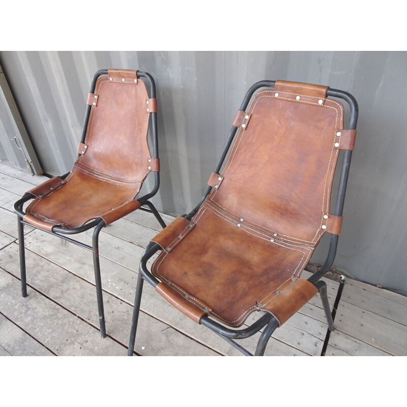 Pair of vintage chairs in leather France 1960s